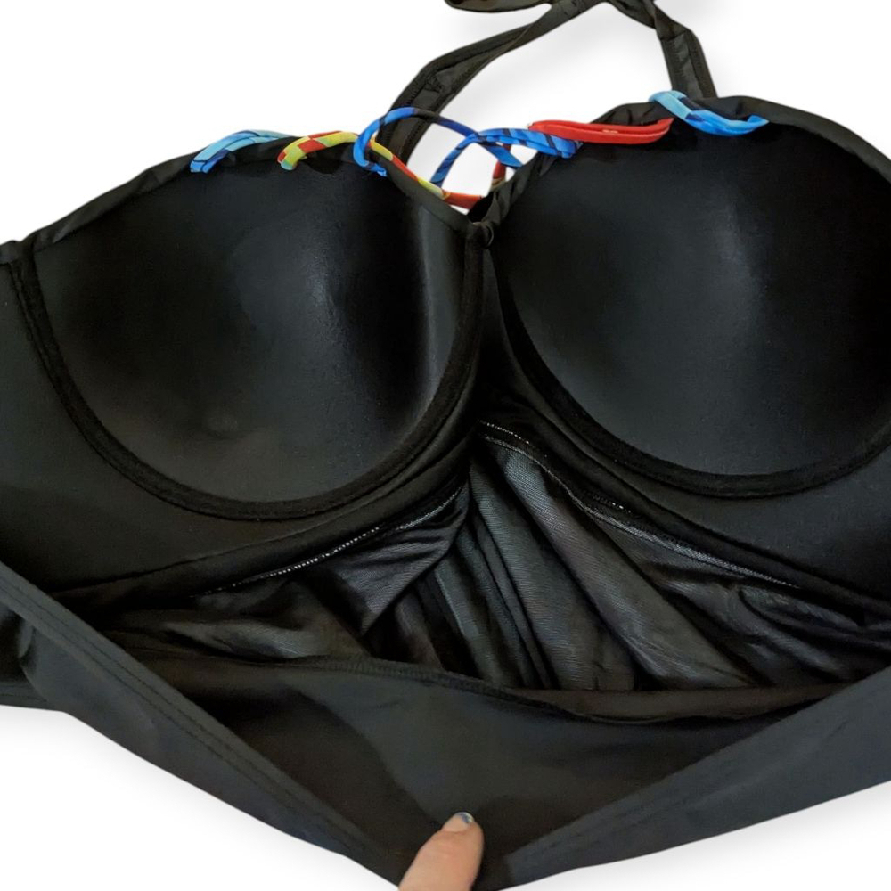 Black Multicolor Halter Tankini Swim Top 3X - Picture 7 of 9